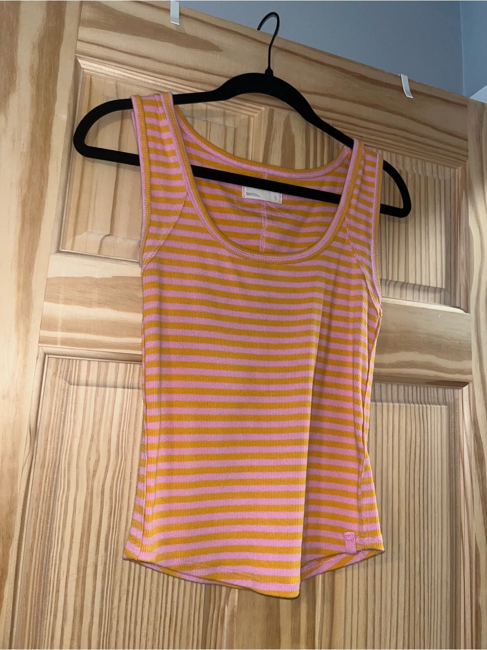 We The Free Pink and Yellow Striped Ribbed Tank